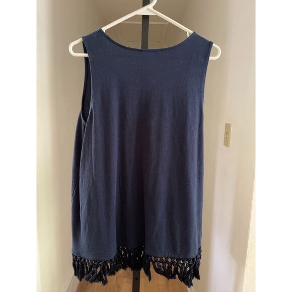 EUC J Jill Cotton Tassel Fringe V-Neck Sleeveless Tank Top - Picture 2 of 4